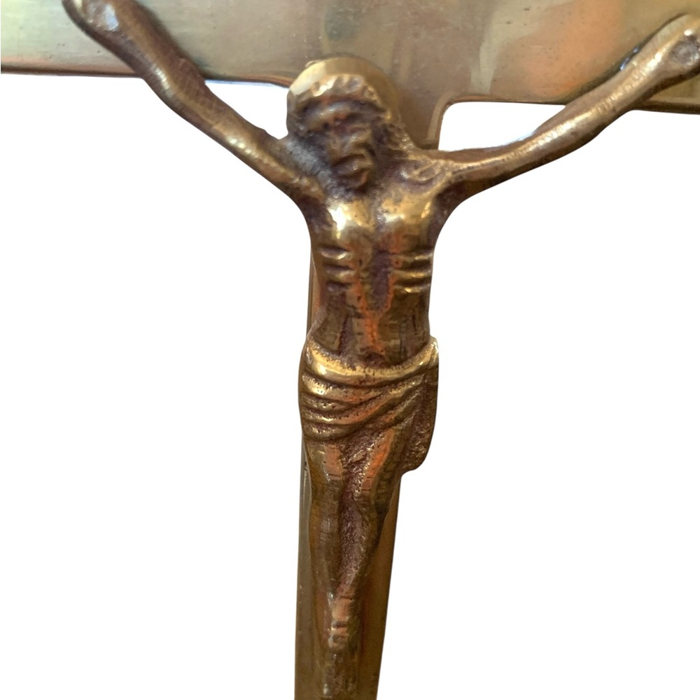 Solid Brass Vintage Crucifix Statue - Picture 2 of 5